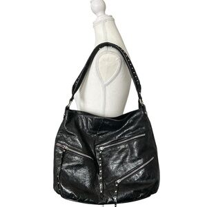Y2K “High Fashion” Black Leather Studded Boho Style Distressed Shoulder Bag